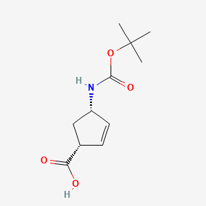Chemical structure of (1R,4S)-(+)-4-(Boc-amino)-2-cyclopentene-1-carboxylic acid