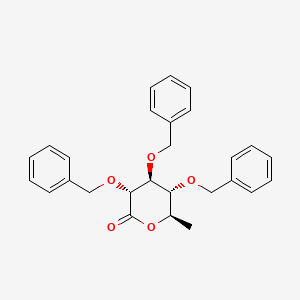 Chemical structure of (3R,?4S,?5R,?6R)?-?3,?4,?5-?tris(benzyloxy)?-?tetrahydro-?6-?methylpyran-?2-?one