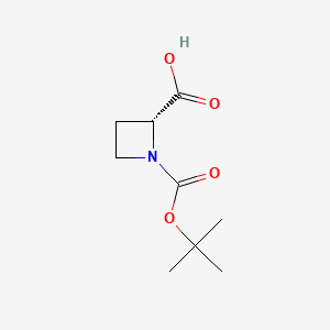 Chemical structure of (R)-1-(tert-Butoxycarbonyl)azetidine-2-carboxylic acid