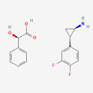 Chemical structure of (1R,2S)-2-(3,4-Difluorophenyl)cyclopropanaminium (2R)-hydroxy(phenyl)ethanoate