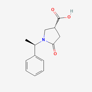 Chemical structure of (3R)-5-oxo-1-[(1R)-1-phenylethyl]pyrrolidine-3-carboxylic acid