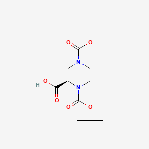 Chemical structure of (R)-1-N-Boc-4-N-Boc-Piperazine-2-Carboxylic Acid