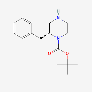 Chemical structure of (R)-tert-Butyl 2-benzylpiperazine-1-carboxylate