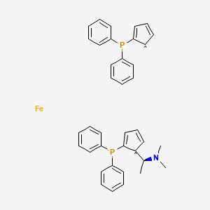Chemical structure of (+)-(S)-N,N-Dimethyl-1-[(R)-1′,2-bis(diphenylphosphino)ferro