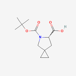 Chemical structure of (6S)-5-[(tert-butoxy)carbonyl]-5-azaspiro[2.4]heptane-6-carboxylic acid