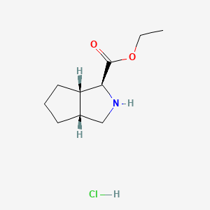 Chemical structure of (1S,3aR,6aS)-Ethyl octahydrocyclopenta[c]pyrrole-1-carboxylate hydrochloride