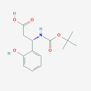 Chemical structure of (S)-3-((tert-Butoxycarbonyl)amino)-3-(2-hydroxyphenyl)propanoic acid