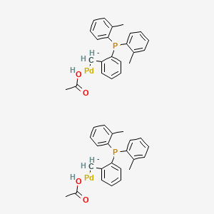 Chemical structure of trans-Di-mu-acetatobis[2-(di-o-tolylphosphino)benzyl]dipalladium(II)
