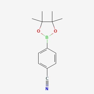 Chemical structure of 4-(4,4,5,5-Tetramethyl-1,3,2-dioxaborolan-2-yl)benzonitrile
