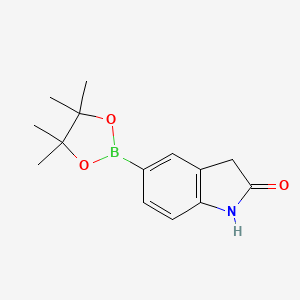 Chemical structure of 5-(4,4,5,5-Tetramethyl-1,3,2-dioxaborolan-2-yl)oxindole