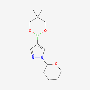 Chemical structure of 1-(2-Tetrahydropyranyl)-1H-pyrazole-4-boronic acid neopentylglycol ester