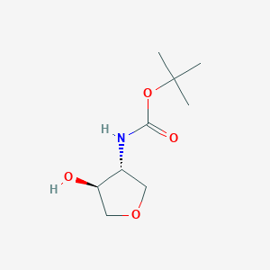 Chemical structure of tert-butyl N-[trans-4-hydroxyoxolan-3-yl]carbamate