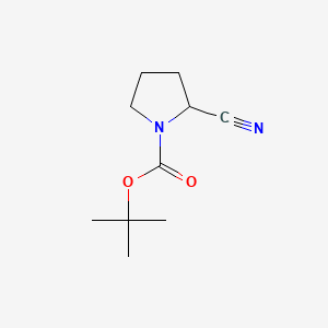 Chemical structure of tert-butyl 2-cyanopyrrolidine-1-carboxylate