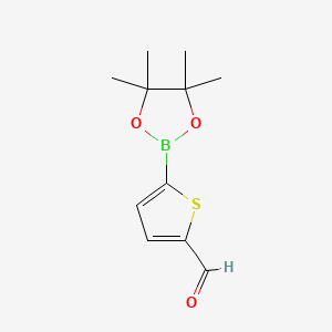Chemical structure of 5-(4,4,5,5-Tetramethyl-1,3,2-dioxaborolan-2-yl)thiophene-2-carbaldehyde