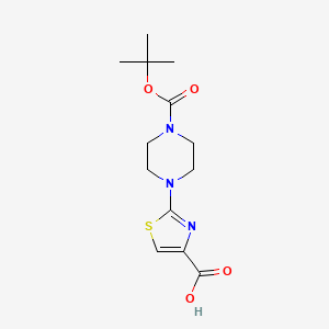 Chemical structure of 2-(4-(tert-Butoxycarbonyl)piperazin-1-yl)thiazole-4-carboxylic acid