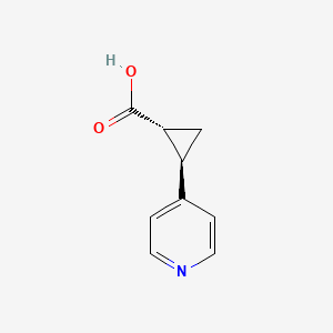 Chemical structure of trans-2-(pyridin-4-yl)cyclopropane-1-carboxylic acid
