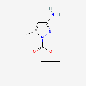 Chemical structure of tert-Butyl 3-amino-5-methyl-1H-pyrazole-1-carboxylate