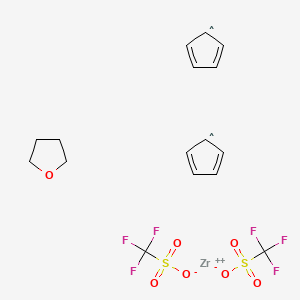 Chemical structure of Zirconocene Bis(trifluoromethanesulfonate) Tetrahydrofuran Adduct