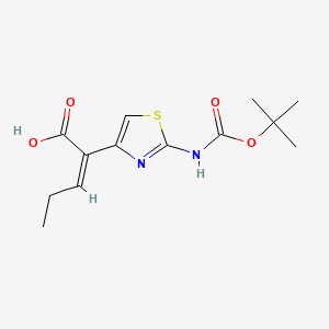 Chemical structure of (Z)-2-(2-((tert-Butoxycarbonyl)amino)thiazol-4-yl)pent-2-enoic acid