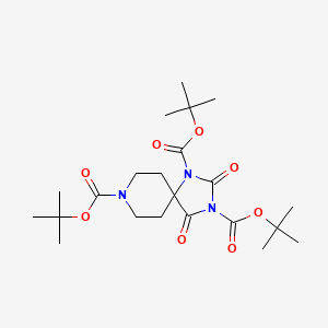 Chemical structure of tri-tert-butyl 2,4-dioxo-1,3,8-triazaspiro[4.5]decane-1,3,8-tricarboxylate