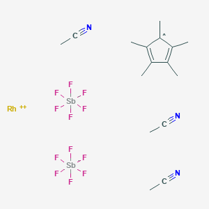 Chemical structure of Tris(acetonitrile)pentamethylcyclopentadienylrhodium(III) hexafluoroantimonate