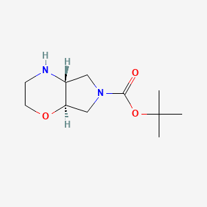 Chemical structure of trans-tert-Butyl hexahydropyrrolo[3,4-b][1,4]oxazine-6(2H)-carboxylate