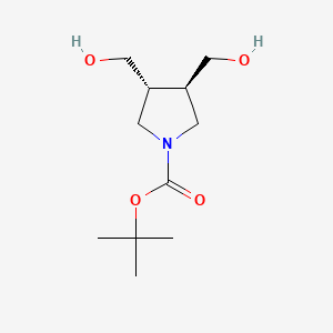 Chemical structure of trans-tert-Butyl 3,4-bis(hydroxymethyl)pyrrolidine-1-carboxylate
