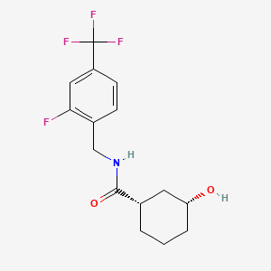 Chemical structure of trans-tert-butyl (-2-(3-fluoro-5-(trifluoromethyl)phenyl)cyclopropyl)carbamate