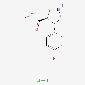 Chemical structure of trans-methyl 4-(4-fluorophenyl)pyrrolidine-3-carboxylate hydrochloride