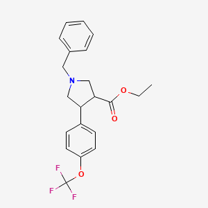 Chemical structure of Trans-ethyl-1-benzyl-4-(4-(trifluoromethoxy)phenyl)pyrrolidine-3-carboxylate
