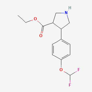 Chemical structure of Trans-ethyl 4-(4-(difluoromethoxy)phenyl)pyrrolidine-3-carboxylate hydrochloride