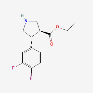 Chemical structure of Trans-ethyl -4-(3,4-difluorophenyl)pyrrolidine-3-carboxylate hydrochloride