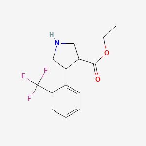 Chemical structure of Trans-ethyl 4-(2-(trifluoromethyl)phenyl)pyrrolidine-3-carboxylate hydrochloride