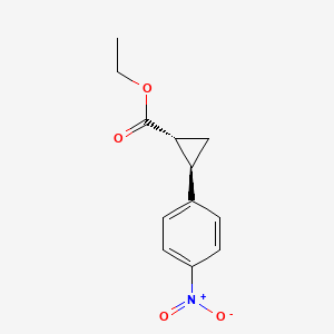 Chemical structure of trans-ethyl -2-(4-nitrophenyl)cyclopropane-1-carboxylate