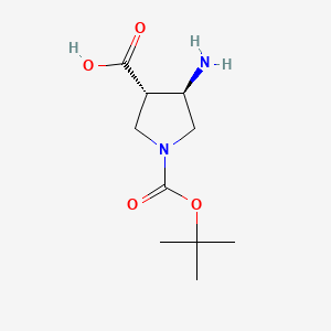 Chemical structure of trans-4-Amino-1-(tert-butoxycarbonyl)pyrrolidine-3-carboxylic acid