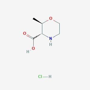 Chemical structure of trans-2-Methylmorpholine-3-carboxylic acid hydrochloride