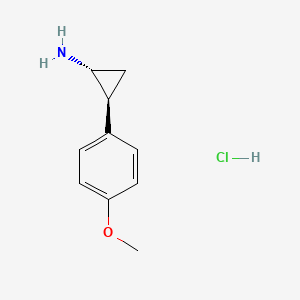 Chemical structure of trans-2-(4-methoxyphenyl)cyclopropan-1-aminehydrochloride