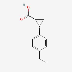 Chemical structure of trans-2-(4-ethylphenyl)cyclopropane-1-carboxylic acid