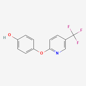 Chemical structure of trans-2-(4-cyano-3-(trifluoromethyl)phenyl)cyclopropane-1-carboxylic acid