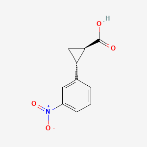 Chemical structure of trans-2-(3-nitrophenyl)cyclopropane-1-carboxylic acid