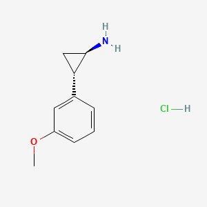 Chemical structure of trans-2-(3-methoxyphenyl)cyclopropan-1-amine hydrochloride