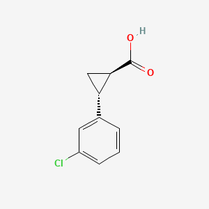 Chemical structure of trans-2-(3-chlorophenyl)cyclopropane-1-carboxylic acid