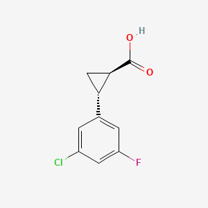 Chemical structure of trans-2-(3-chloro-5-fluorophenyl)cyclopropane-1-carboxylic acid