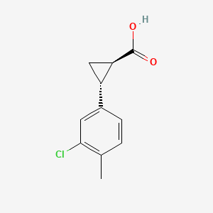 Chemical structure of trans-2-(3-chloro-4-methylphenyl)cyclopropane-1-carboxylic acid