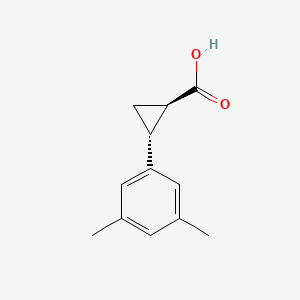 Chemical structure of trans-2-(3,5-dimethylphenyl)cyclopropane-1-carboxylic acid