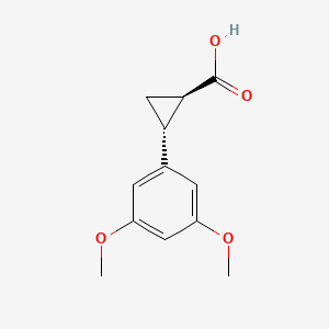 Chemical structure of trans-2-(3,5-dimethoxyphenyl)cyclopropane-1-carboxylic acid