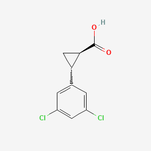 Chemical structure of trans-2-(3,5-dichlorophenyl)cyclopropane-1-carboxylic acid