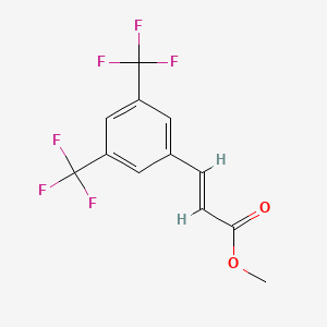 Chemical structure of trans-2-(3,5-bis(trifluoromethyl)phenyl)cyclopropane-1-carboxylic acid