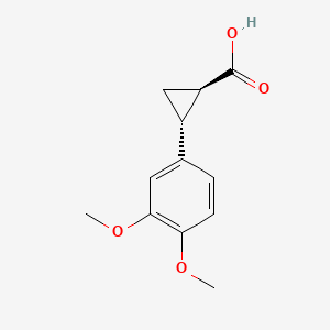 Chemical structure of trans-2-(3,4-dimethoxyphenyl)cyclopropane-1-carboxylic acid