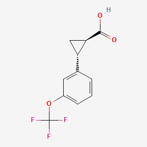 Chemical structure of trans-2-(3-(trifluoromethoxy)phenyl)cyclopropane-1-carboxylic acid